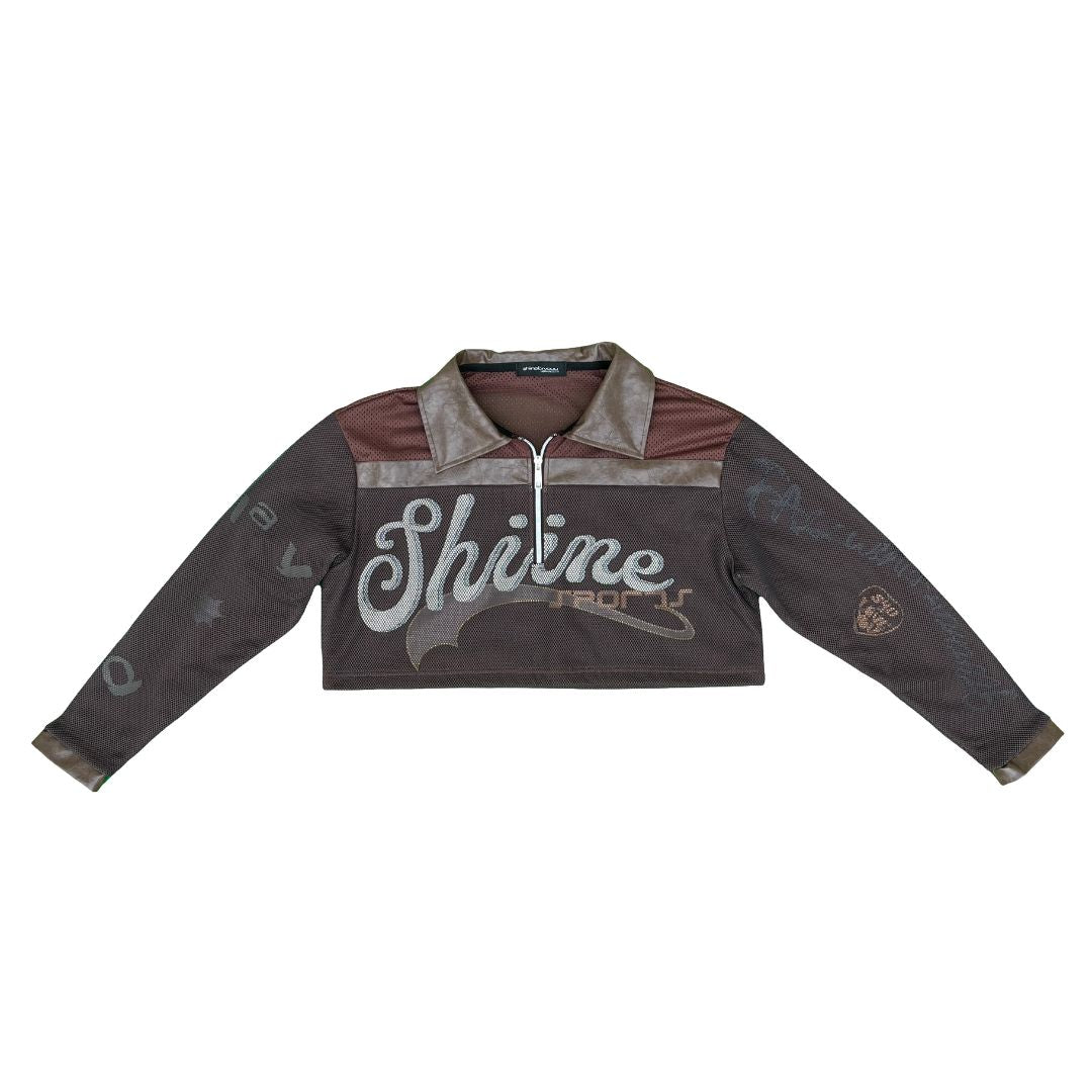 Double Layer Mesh Jersey Cropped LS - Brown
