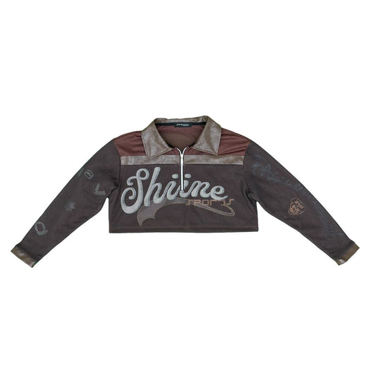 Double Layer Mesh Jersey Cropped LS - Brown