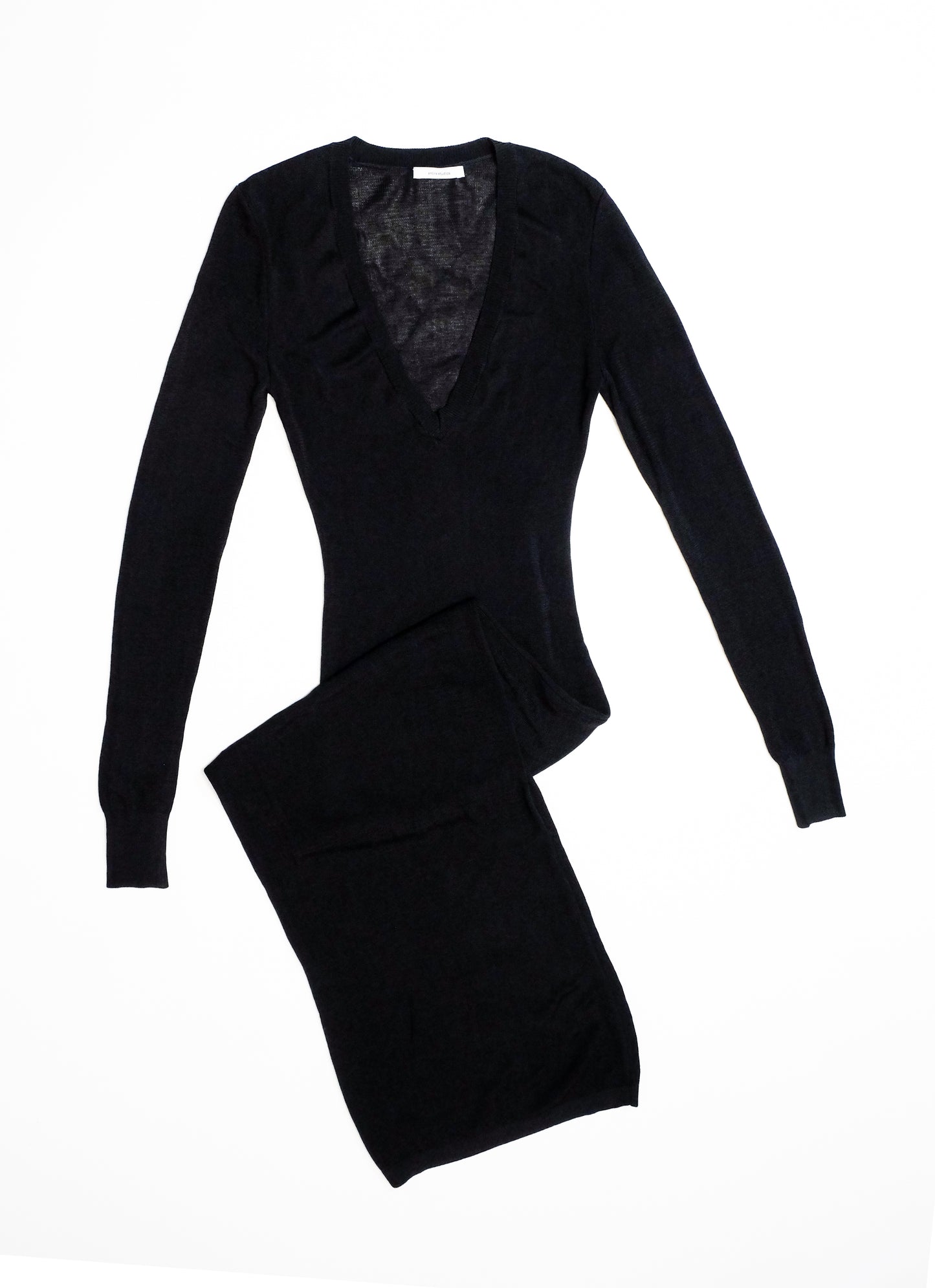 Long Sleeve V Neck Midi - Black