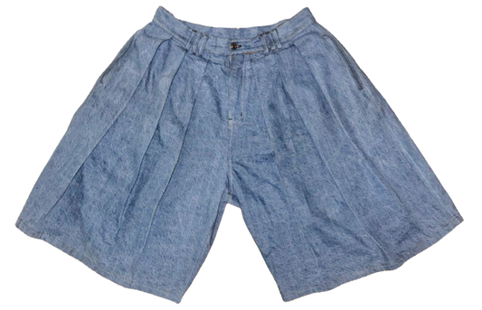 Blue Denim Pleated Shorts