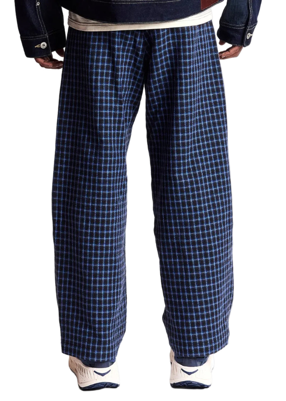 Wide Leg Pleated Trouser - Navy Check