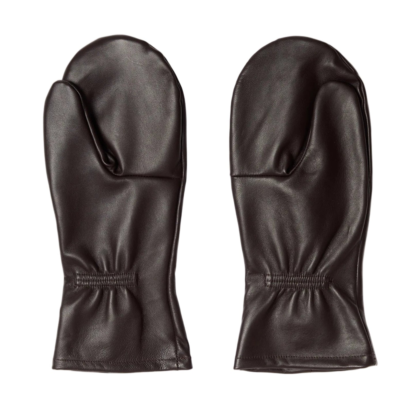Leather Box Pleat Mitten - Dark Brown