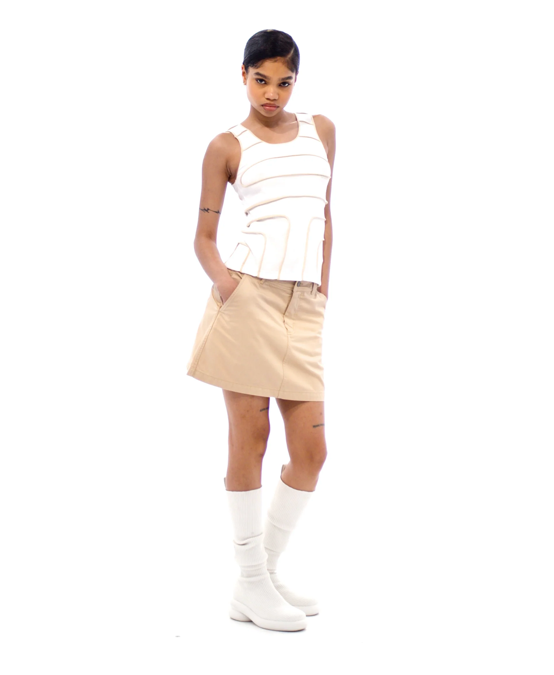 Pieced Rib Tank - White