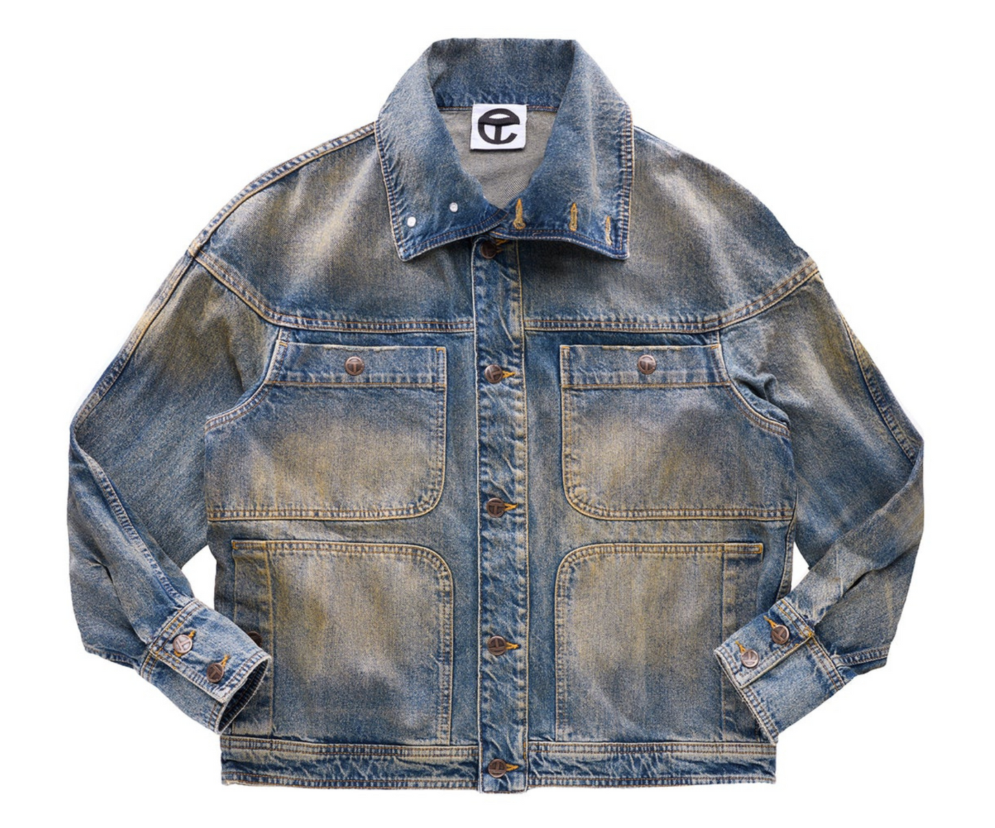 Dirty High Collar Jean Jacket - Blue
