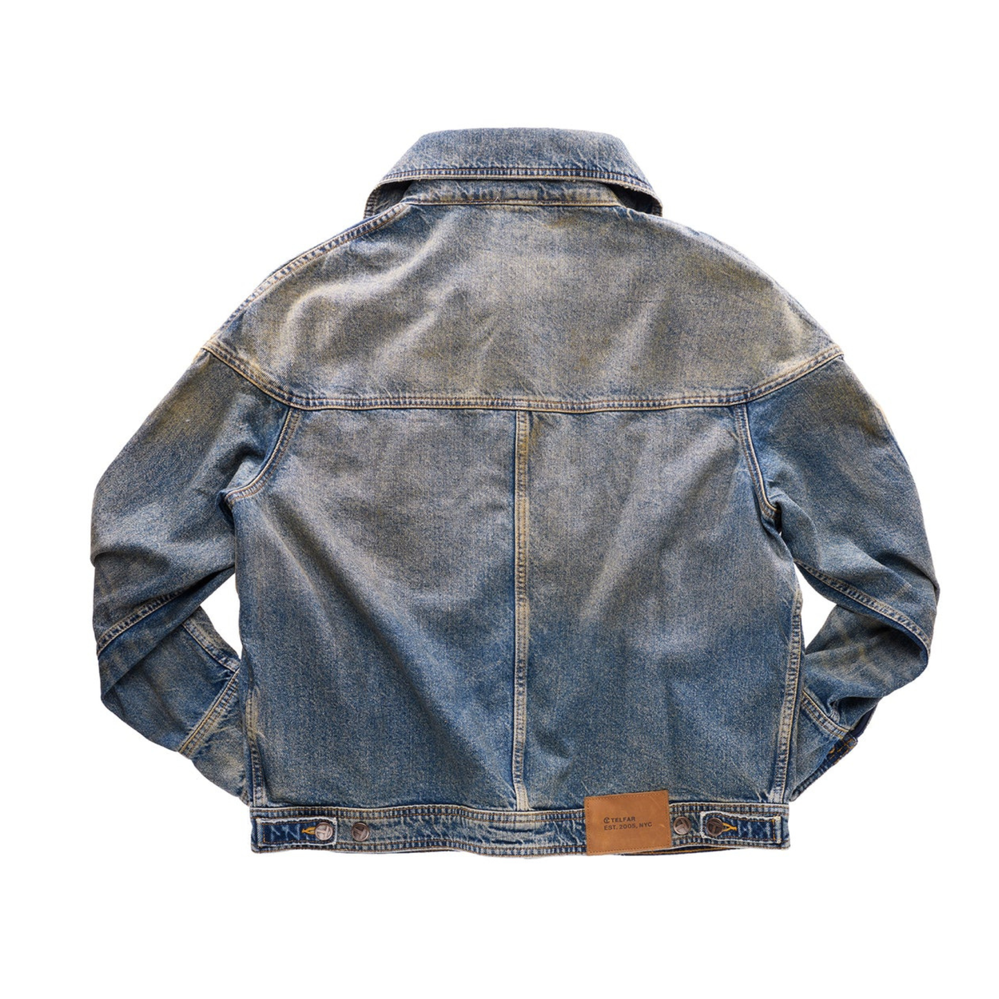 Dirty High Collar Jean Jacket - Blue