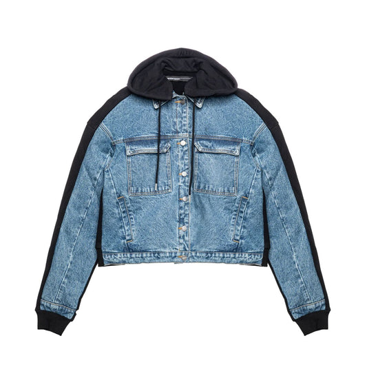 Blue & Black Paneled Denim Jacket