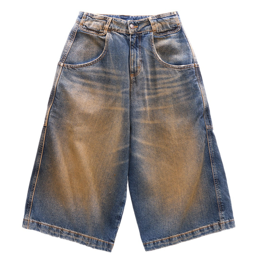 Dirty Baggy Jean Short - Blue