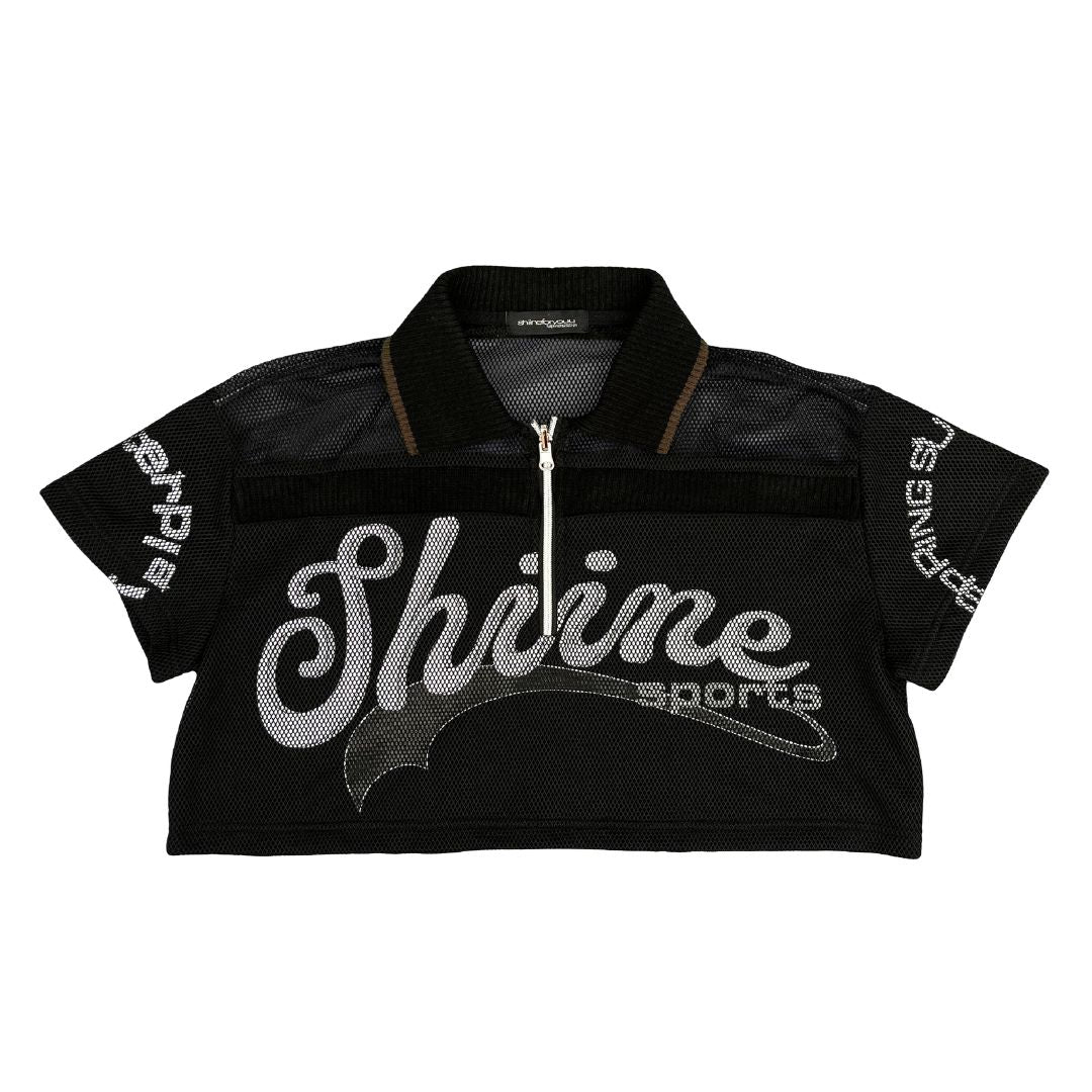 Double Layer Mesh Jersey Cropped - Black