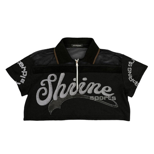 Double Layer Mesh Jersey Cropped - Black