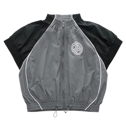 Cropped Upside Down Windbreaker Jacket - Black/Grey