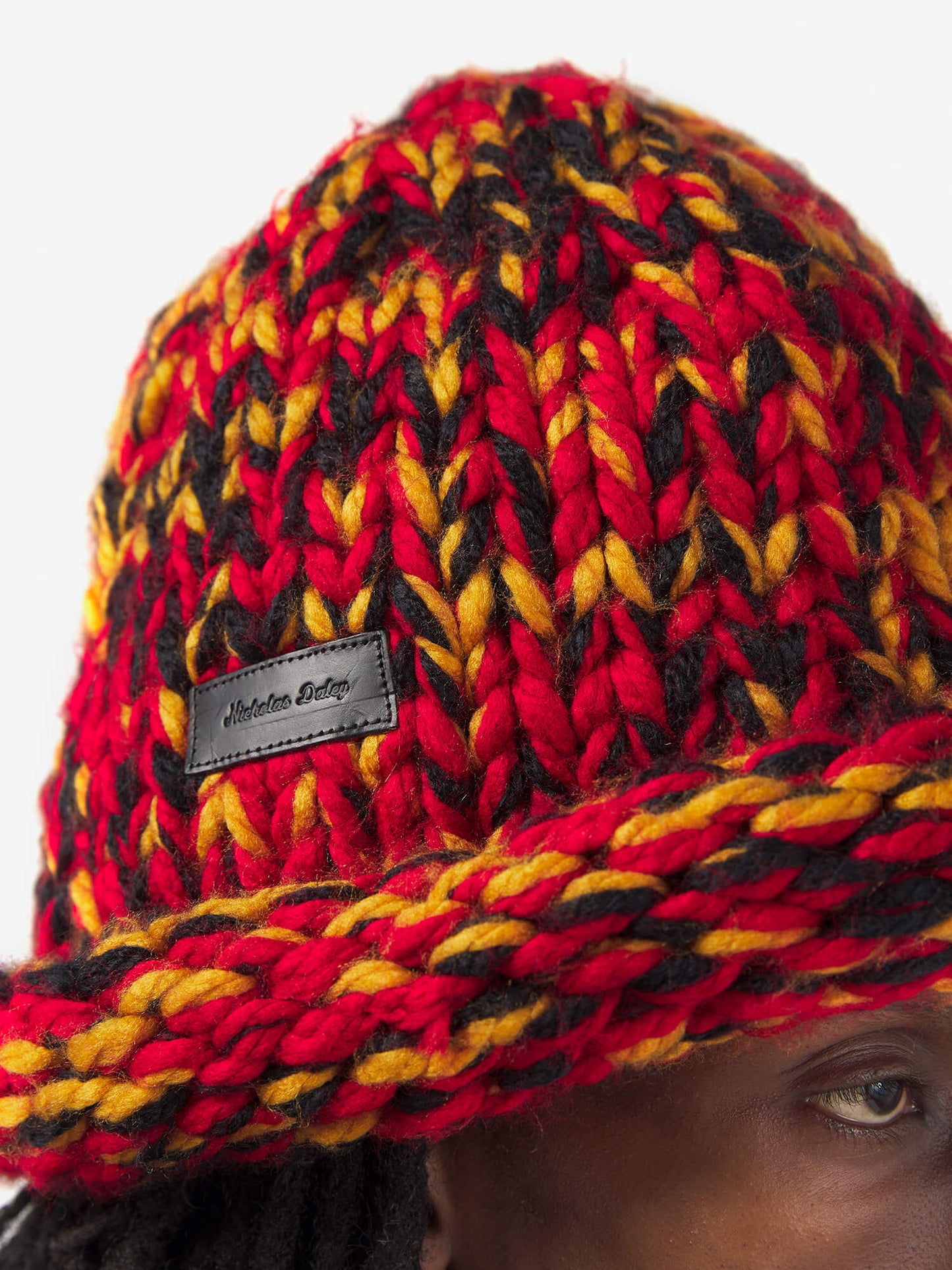 Hand Knitted Rebel Hat - Red/Black/Gold