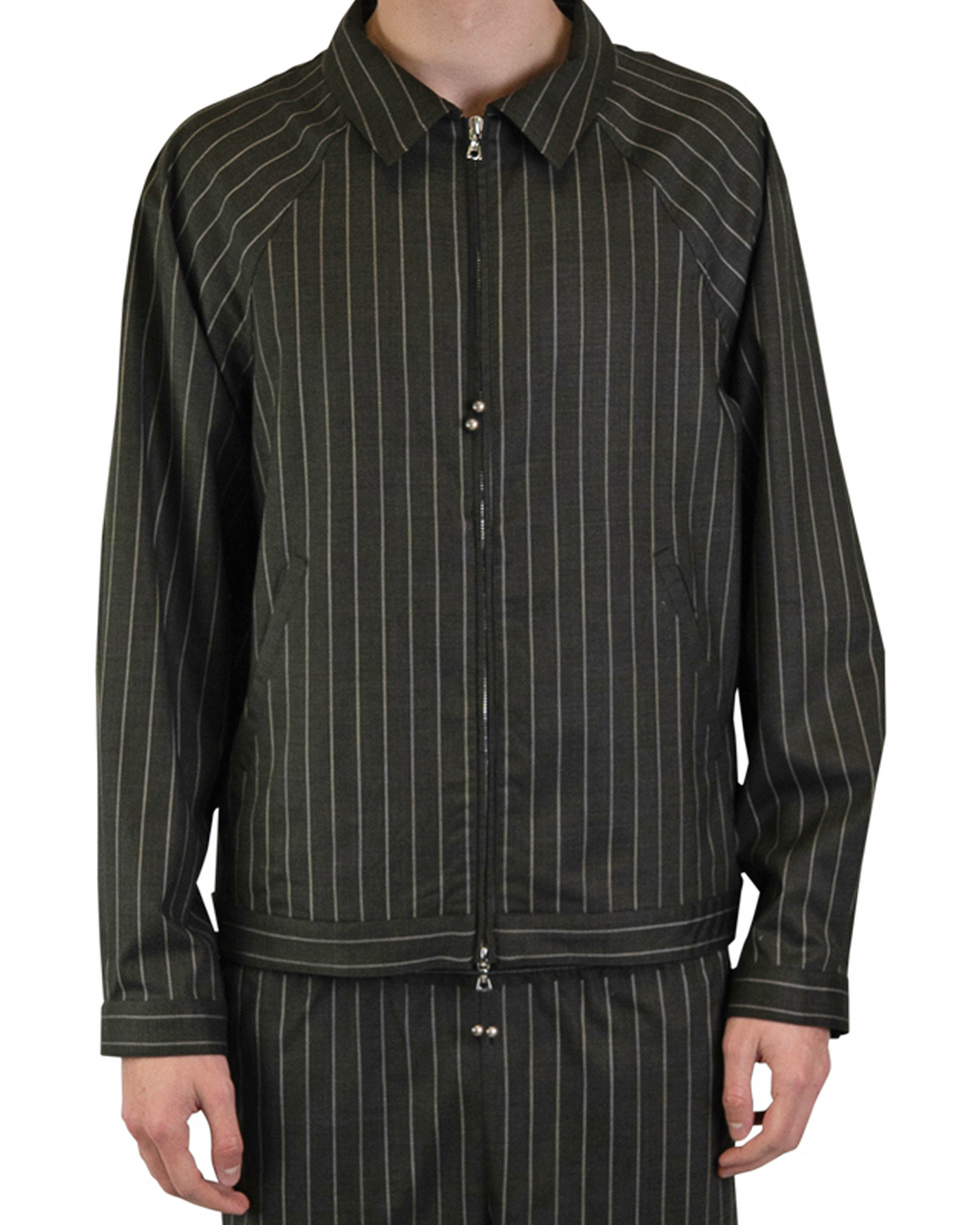 Pinstripe Wool Jacket - Military Green