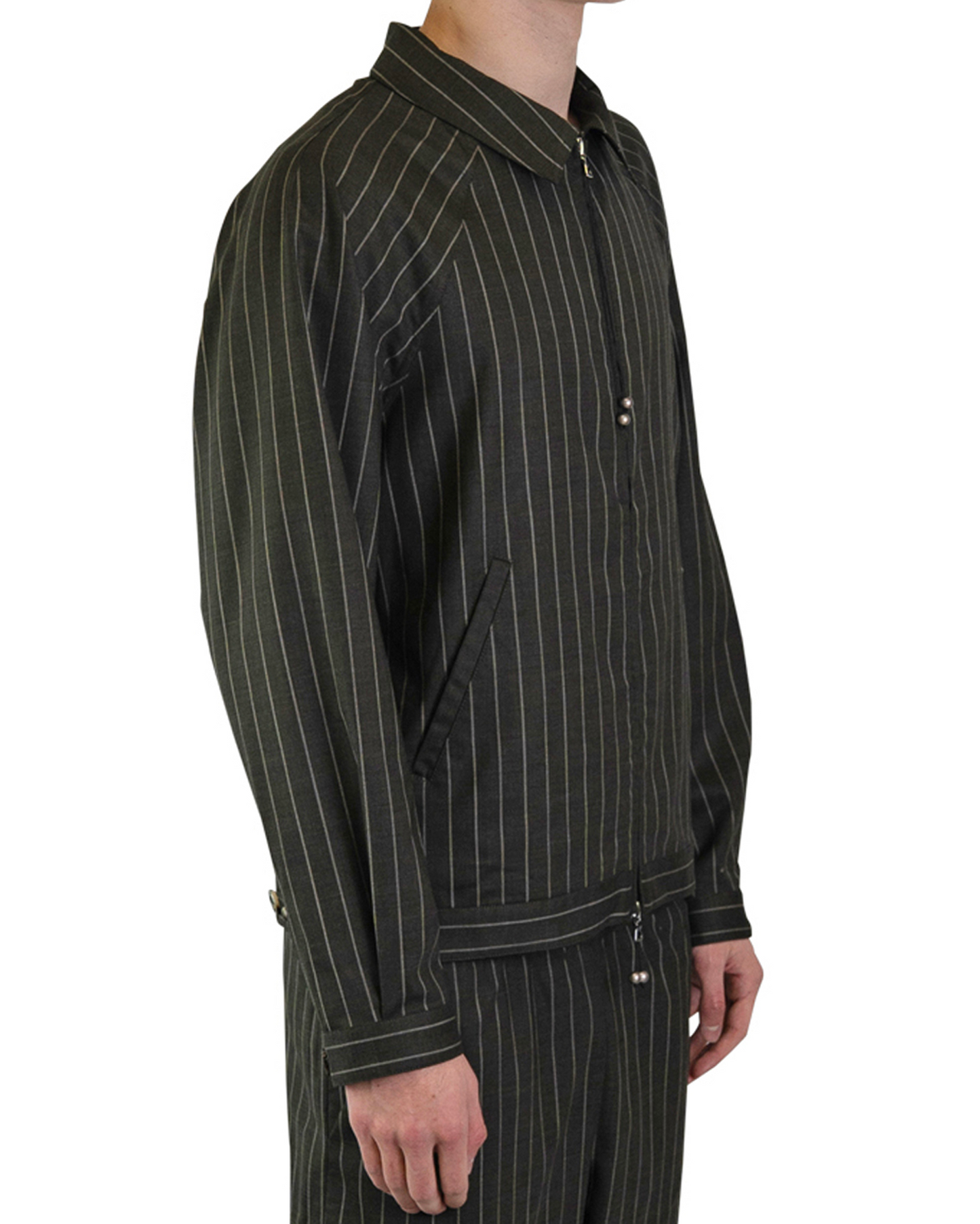 Pinstripe Wool Jacket - Military Green