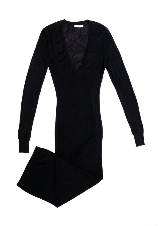 Long Sleeve V Neck Midi - Black