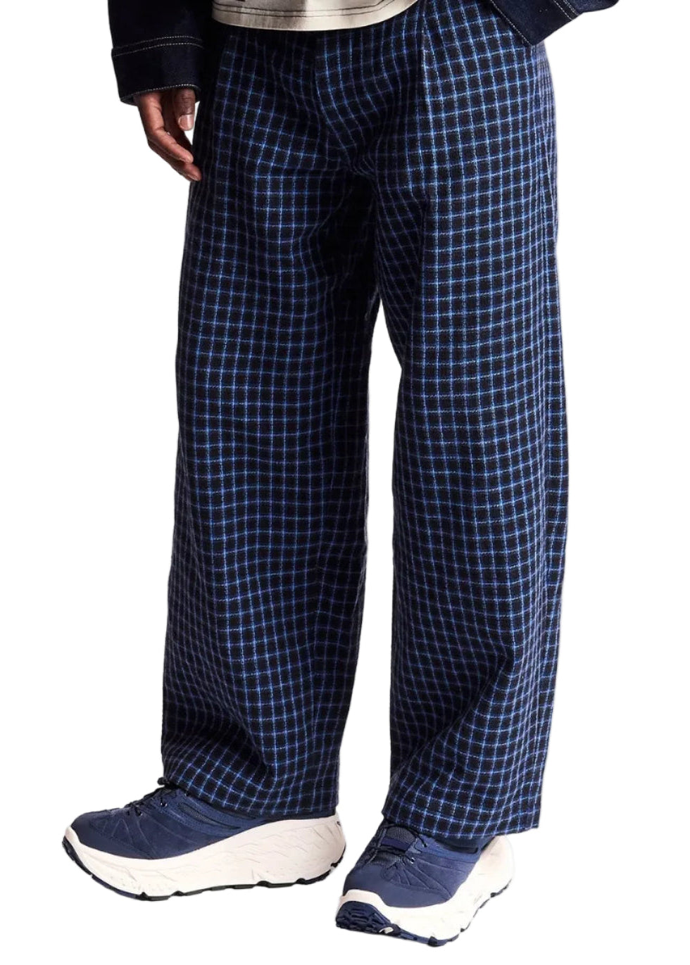 Wide Leg Pleated Trouser - Navy Check