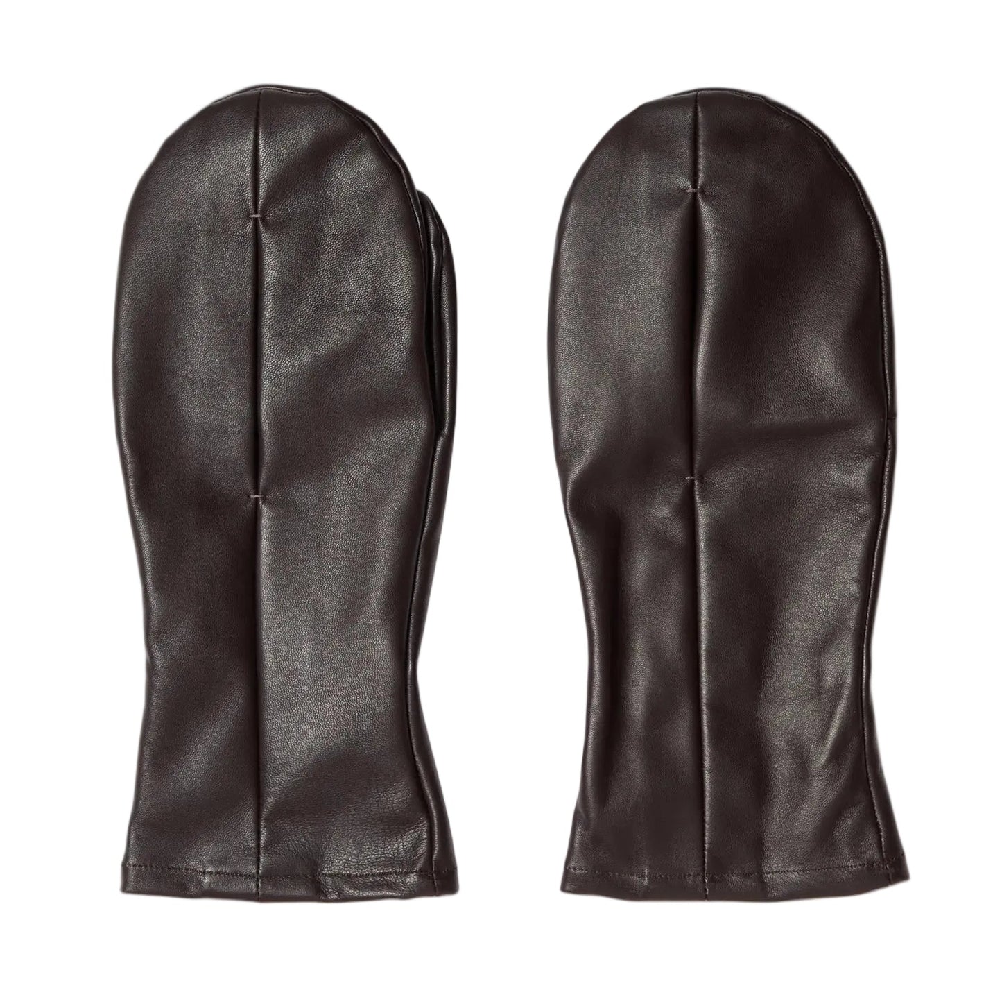 Leather Box Pleat Mitten - Dark Brown