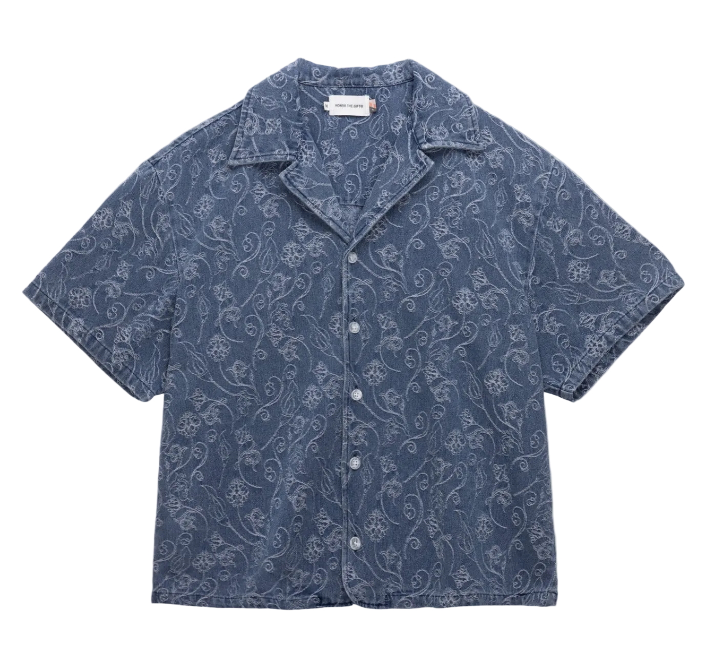 Jacquard Short Sleeve Camp Shirt - Light Indigo
