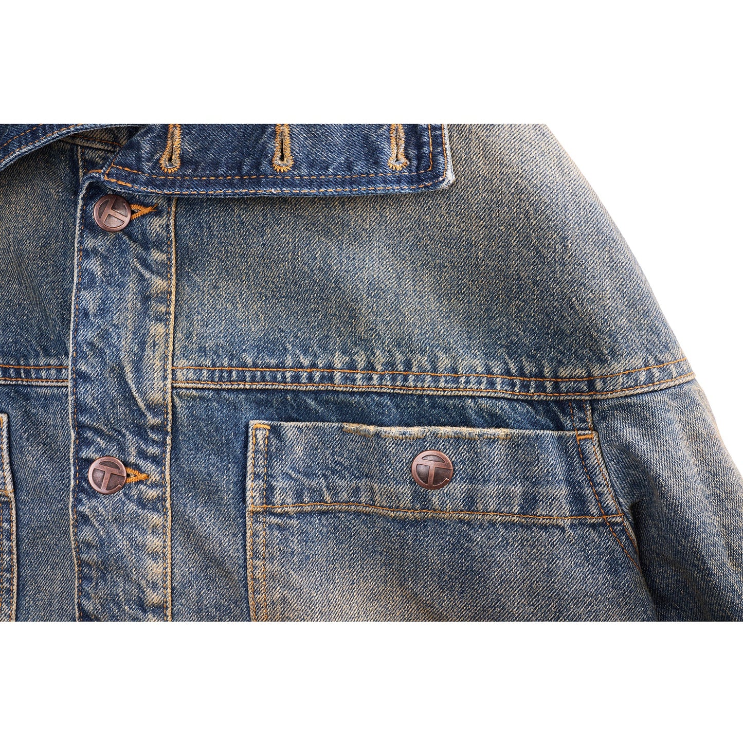 Dirty High Collar Jean Jacket - Blue